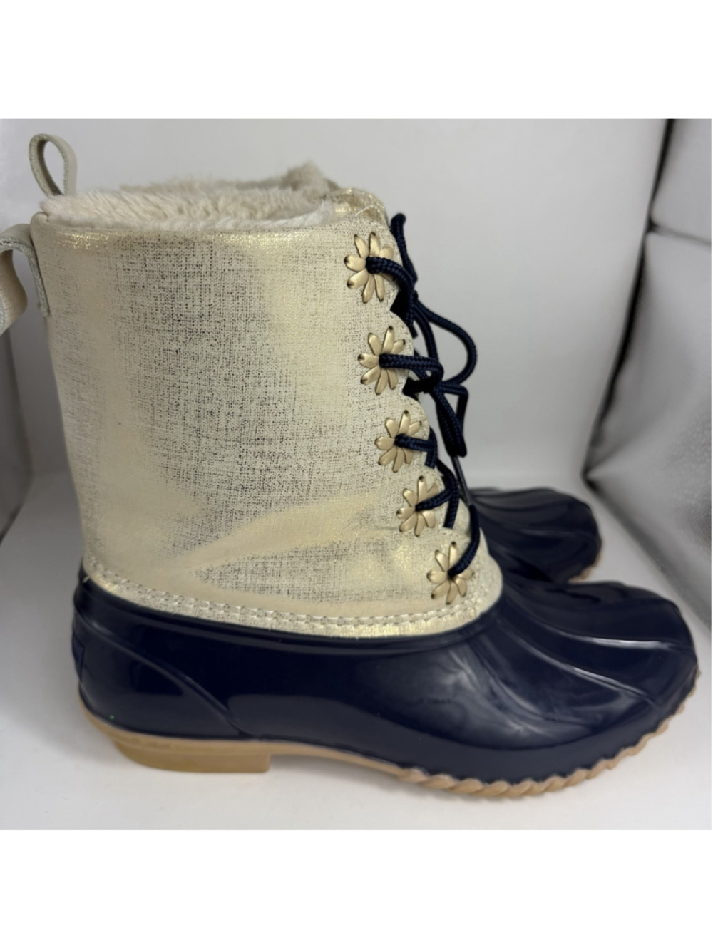 Jack Rogers Size 8 Chloe Duck Boots Navy Ivory